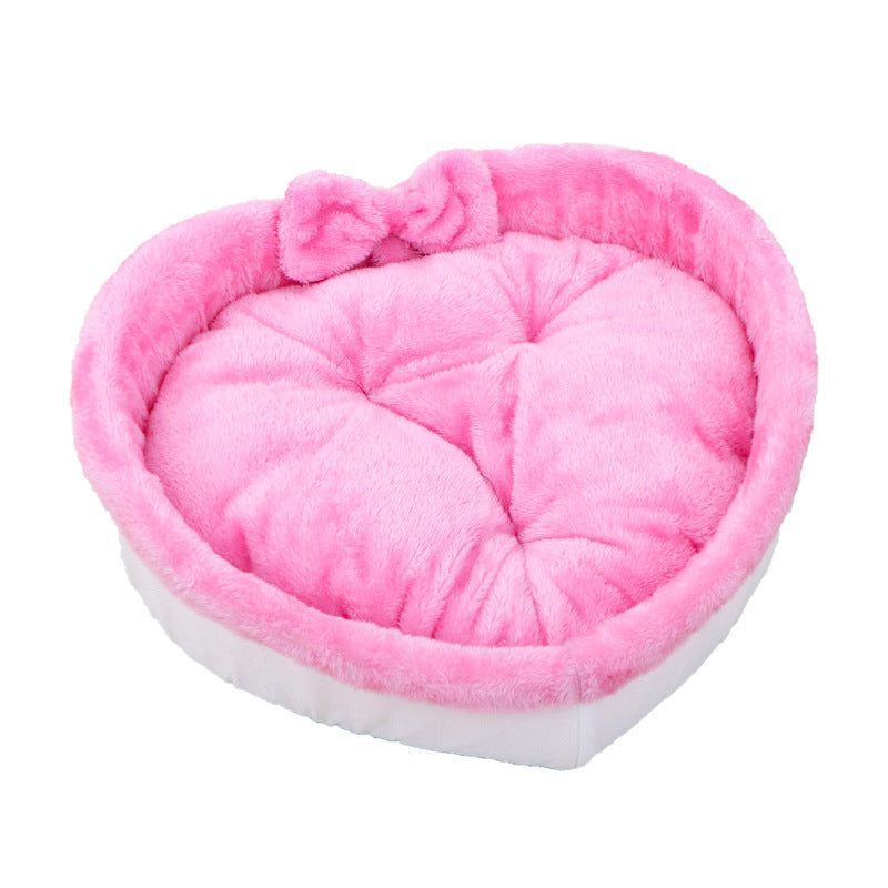 Heart-Shaped Cat Bed with Bow Detail – In Pink and Grey