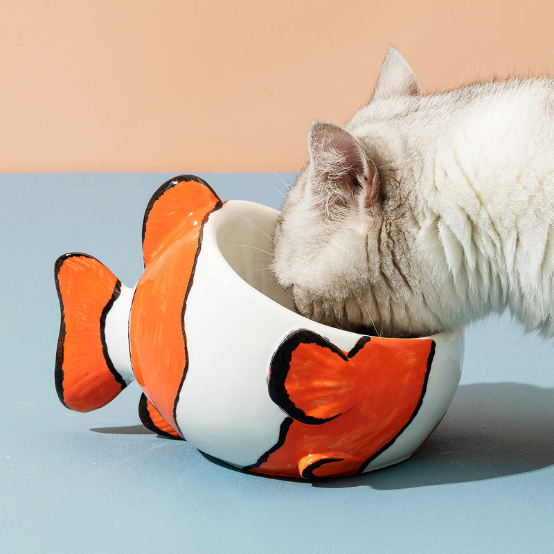 3D Hand-Painted Clownfish Ceramic Cat Food Bowl