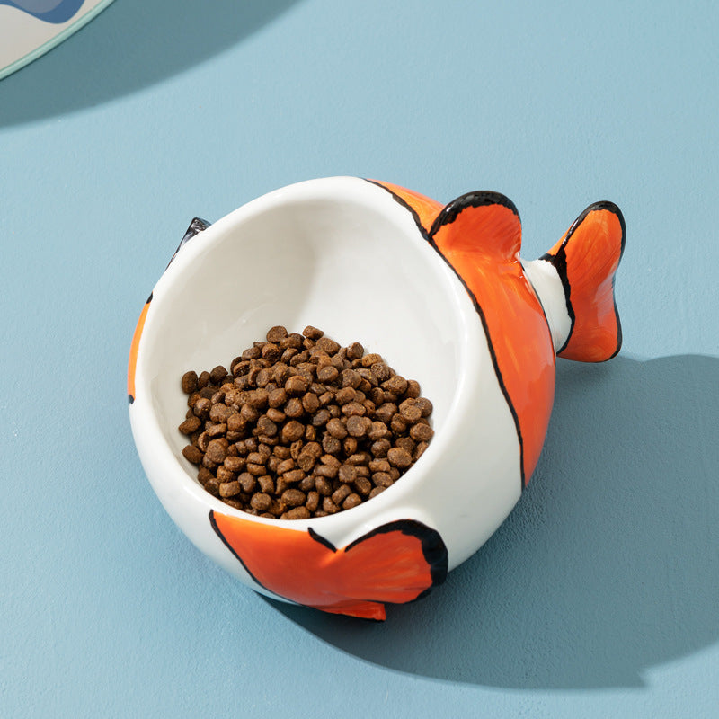 3D Hand-Painted Clownfish Ceramic Cat Food Bowl