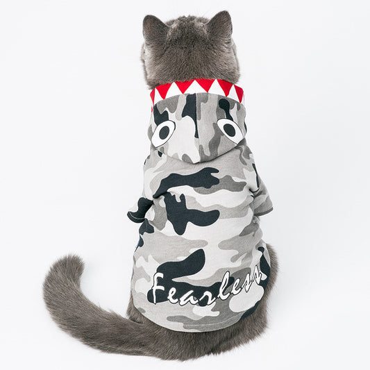 Fearless Cat Hoodie – Grey Camo with Skull Details & Jaw Design