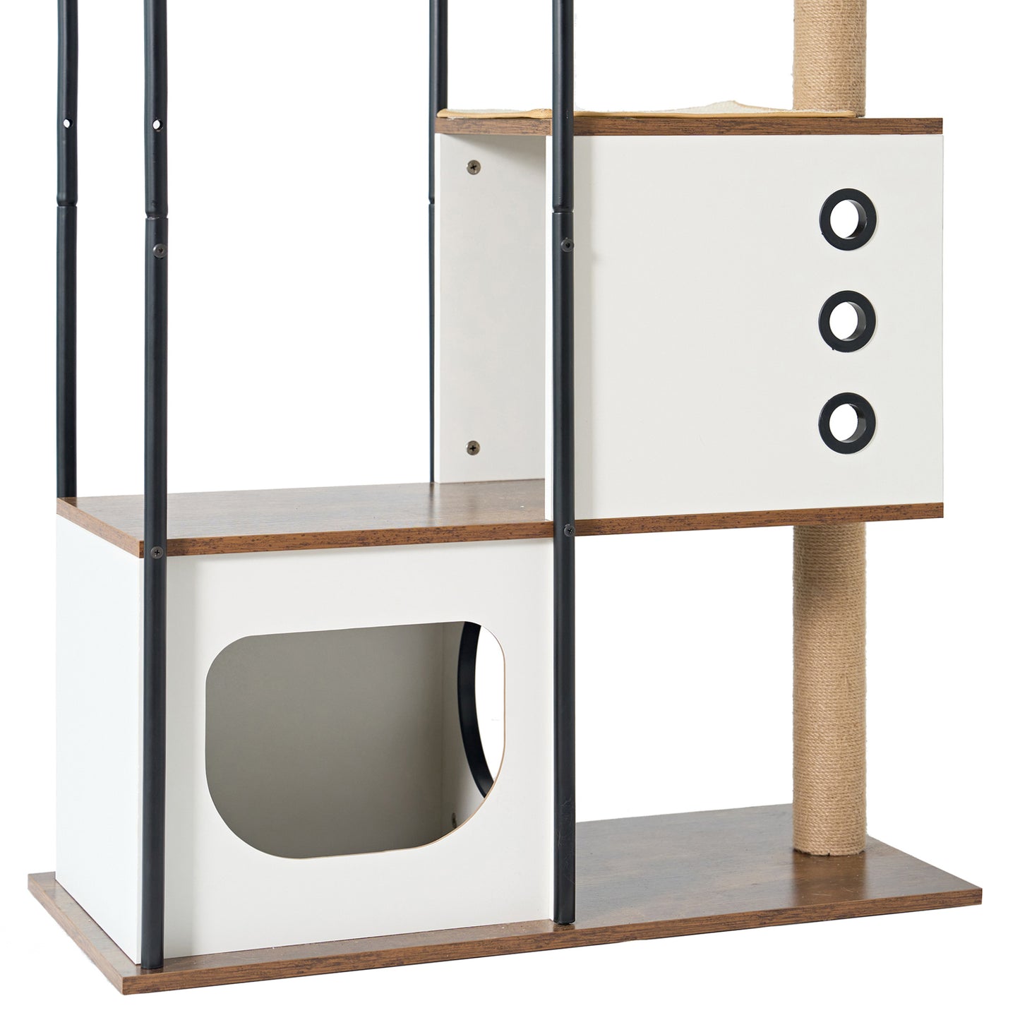 Sleek 5-Story Modern Cat Tree with Plush Bed, Scratching Posts & Ventilated Hideouts