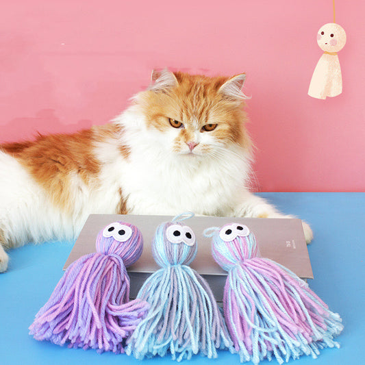 Squid-Inspired Wool Yarn Cat Toy – Interactive Hanging Toy for Cats