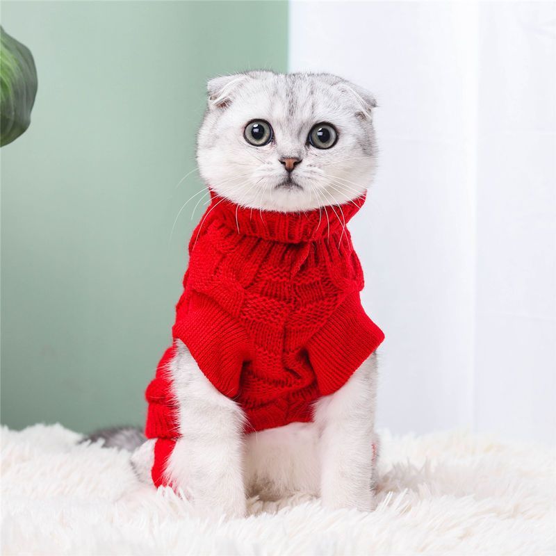 Cozy Cable Knit Cat Sweater with Turtleneck – Thick & Stylish