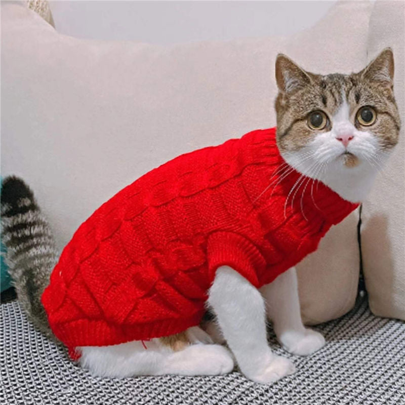 Cozy Cable Knit Cat Sweater with Turtleneck – Thick & Stylish