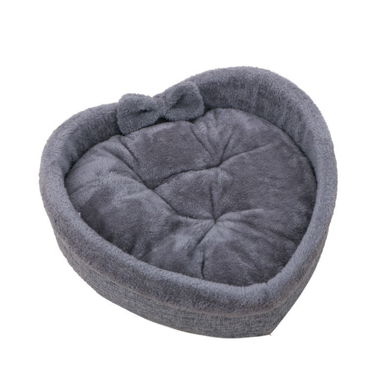 Heart-Shaped Cat Bed with Bow Detail – In Pink and Grey