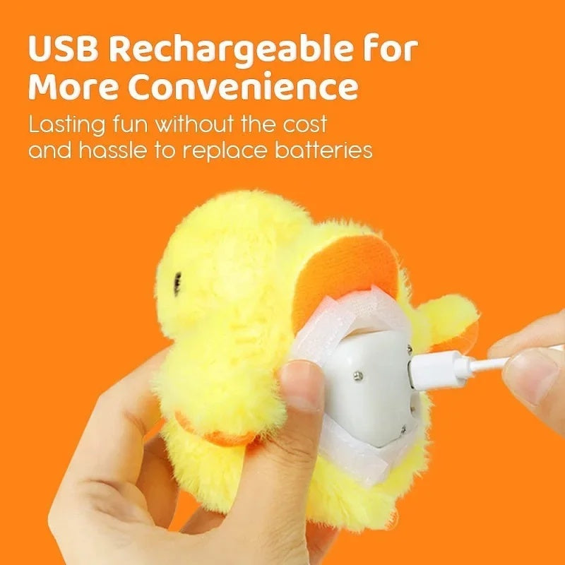 Rechargeable Plush Duck Squeaky Toy for Cats – Vibrating Sound and Interactive Play