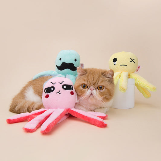 Plush Octopus Cat Toy – Cute and Funny Face Design for Playful Cats