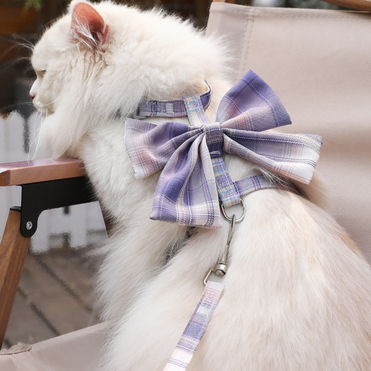 Plaid Bow Cat Harness & Leash – Adjustable & Stylish