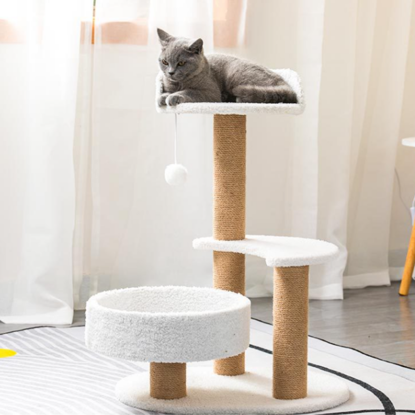 Cat Tree with Moon Crescent Design– Cozy Double Bed Cat Tower