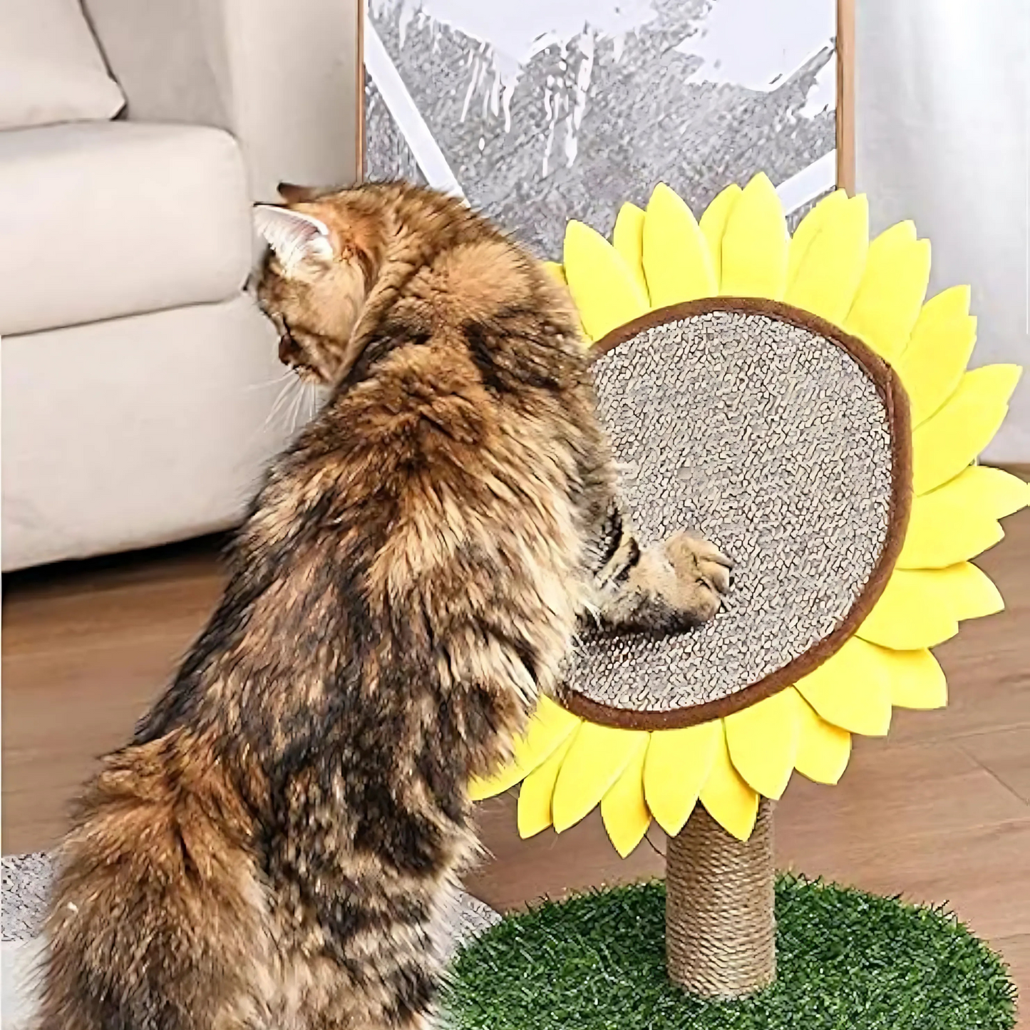 Sunflower Cat Scratching Post – Sisal Scratcher with Grass Base