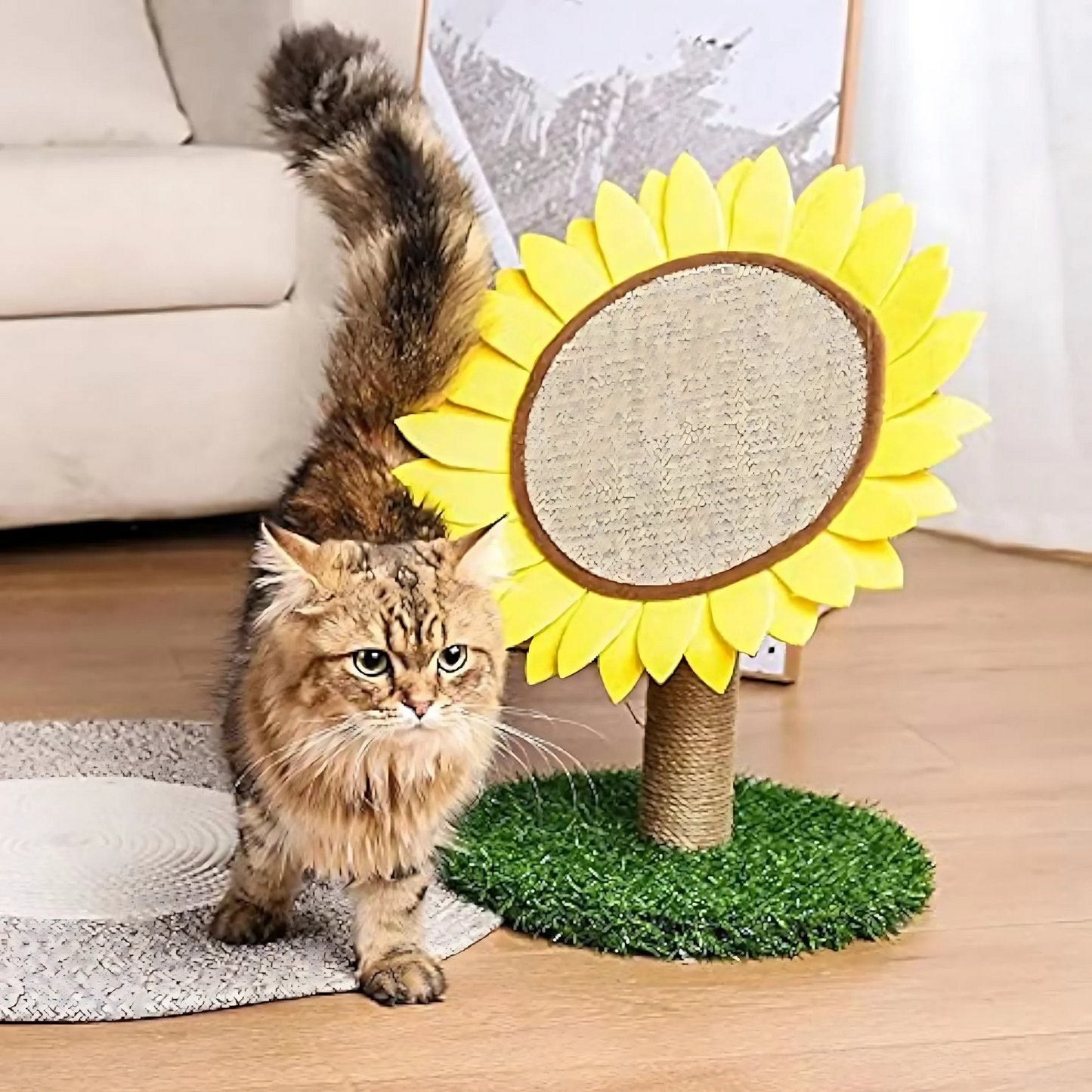 Sunflower Cat Scratching Post – Sisal Scratcher with Grass Base