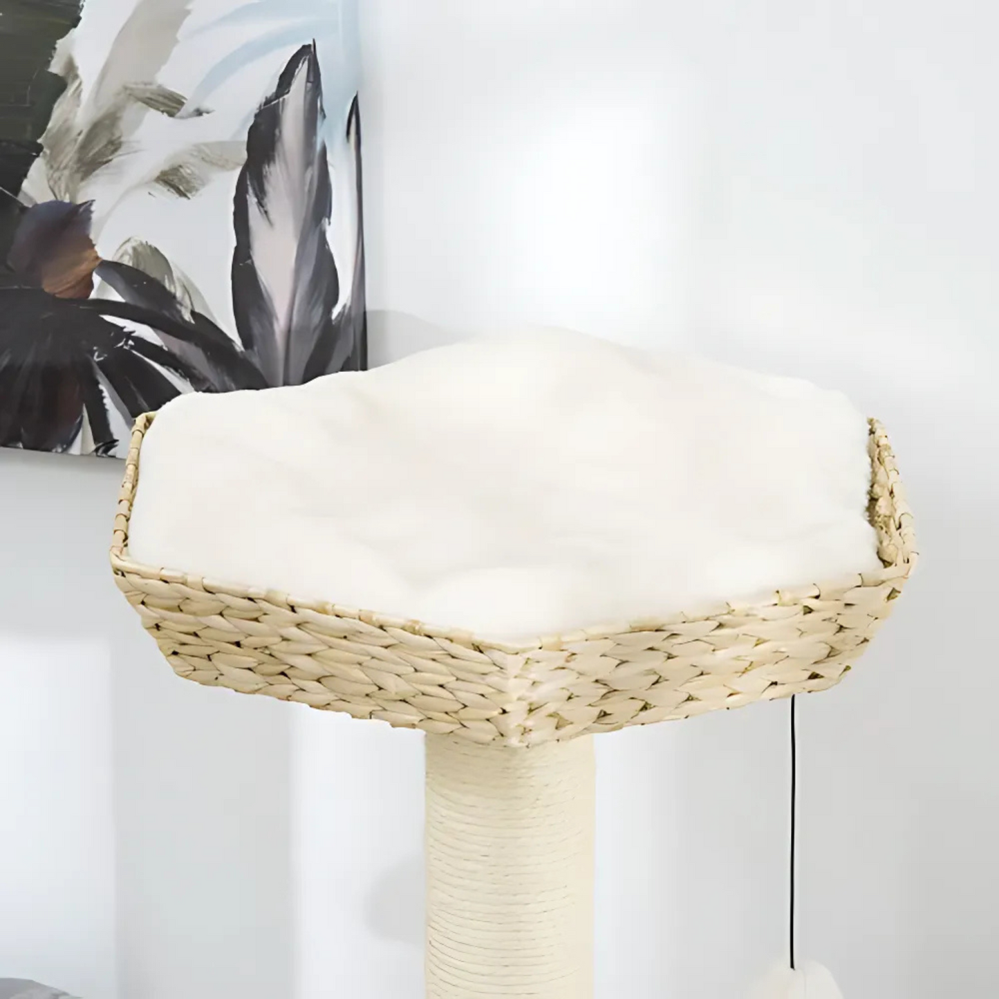 Multifunctional Cat Tree with Sisal Posts, Condo & Hanging Balls – Wicker Detailing & Plush Fabric