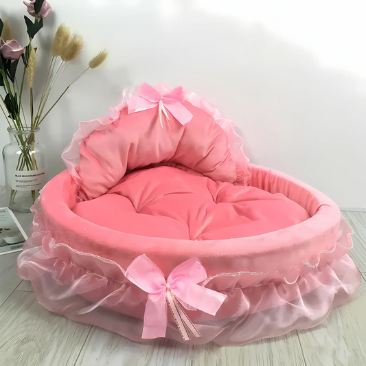 Velvet Royalty-Inspired Fancy Cat Bed with Bow and Lace Details