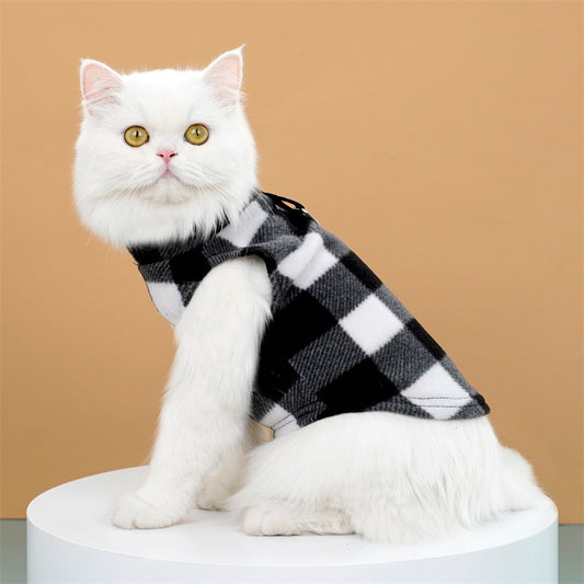 Plaid Fleece Cat Vest – Soft Flannel Vest with Leash Clip