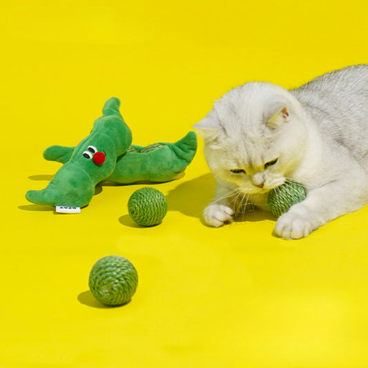 Peas in a Pod Cat Toy – Plush Pod with Rope Balls for Interactive Play