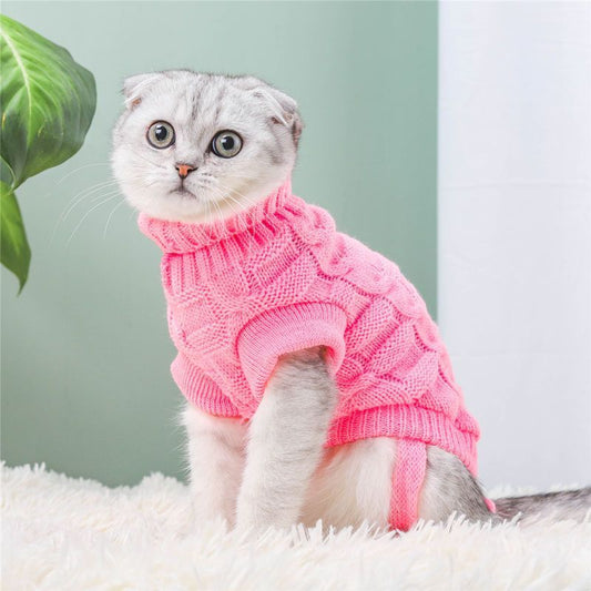 Cozy Cable Knit Cat Sweater with Turtleneck – Thick & Stylish