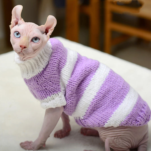 Cozy Wool Striped High Neck Cat Sweater – Warm & Stylish for Cats