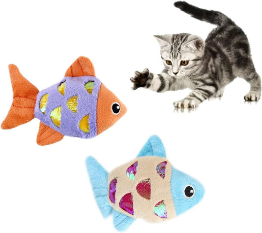 Catnip Crinkle Fish Toy – Interactive Plush Fish Cat Toy with Catnip, Set of 2