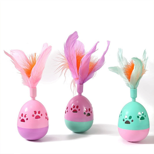 Wobble Feather Cat Toy – Egg-Shaped Tumbler with Feathers