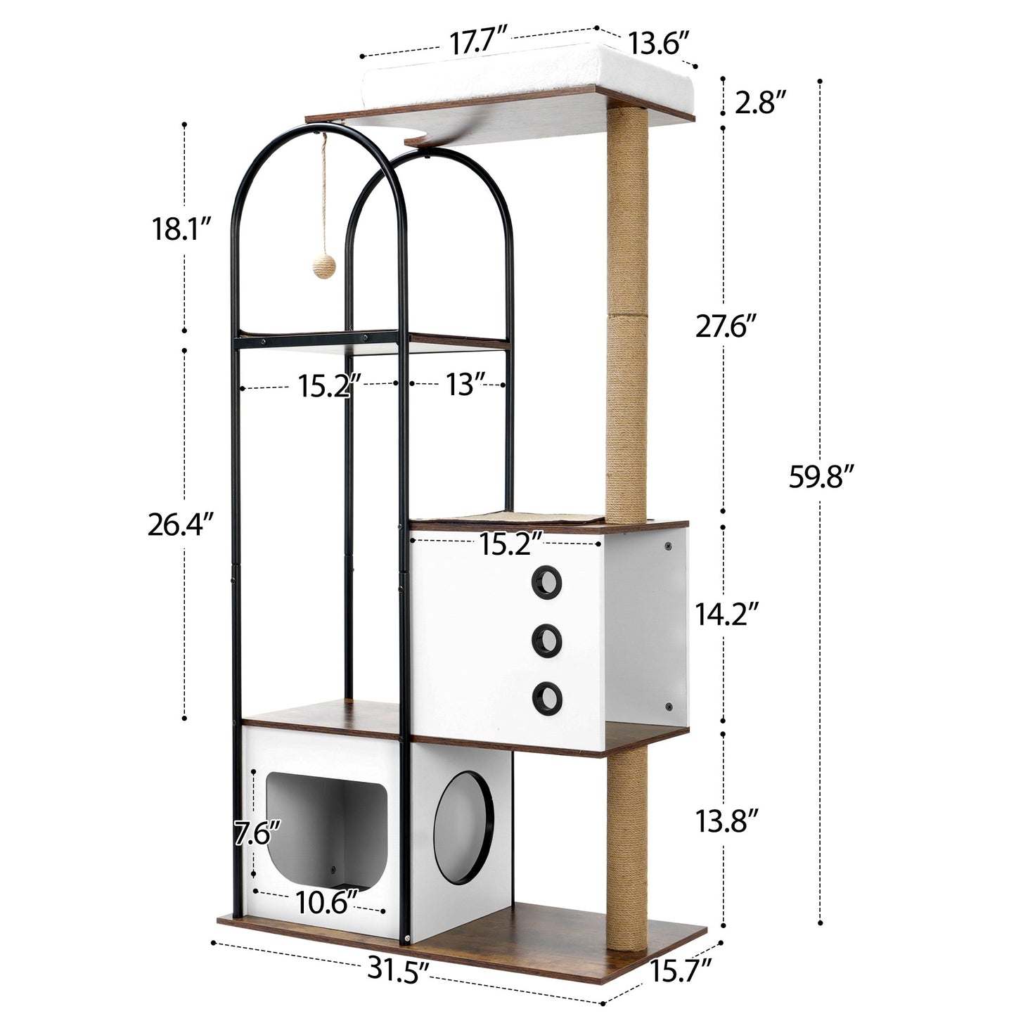 Sleek 5-Story Modern Cat Tree with Plush Bed, Scratching Posts & Ventilated Hideouts