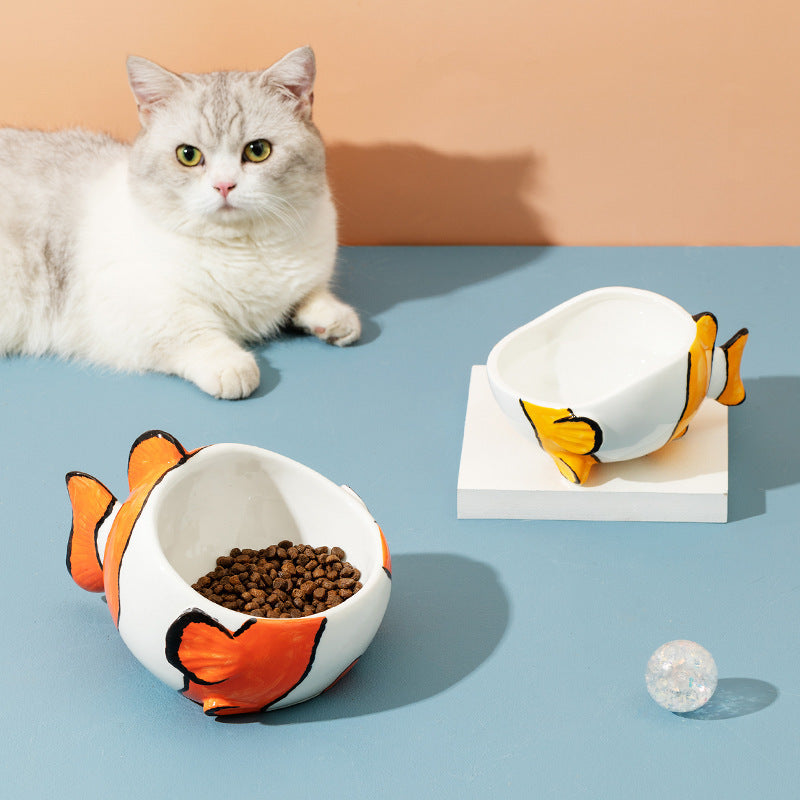 3D Hand-Painted Clownfish Ceramic Cat Food Bowl